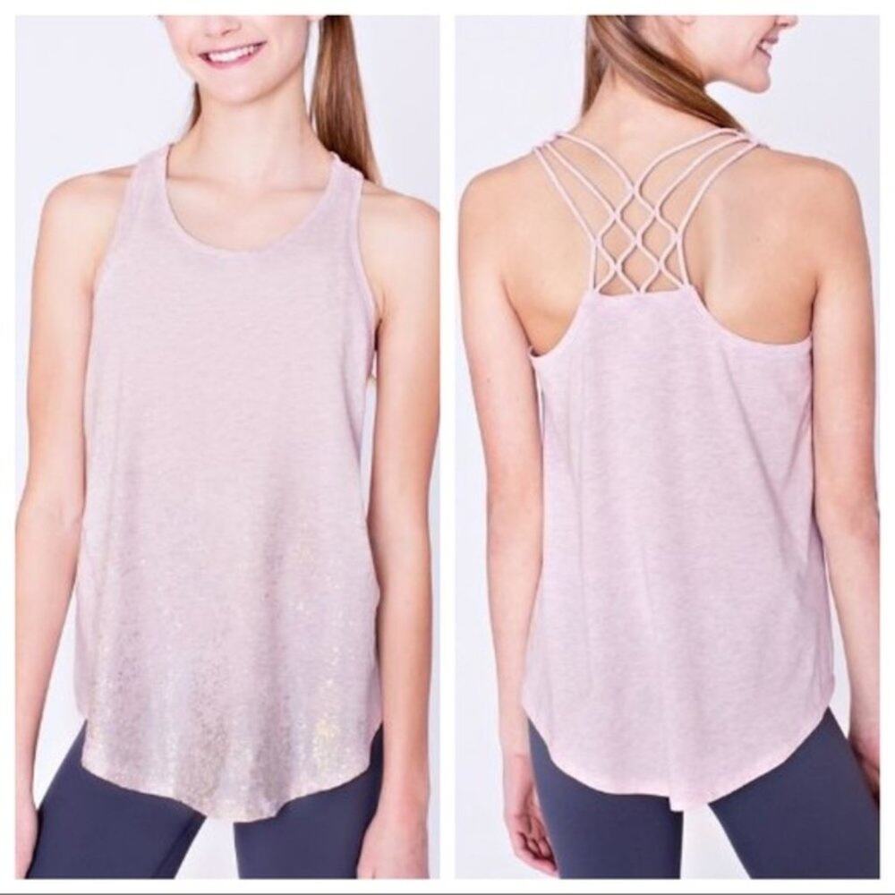 Ivivva Quiet Moments Heathered Pink  Silver Foil Strappy Tank Top Size 14